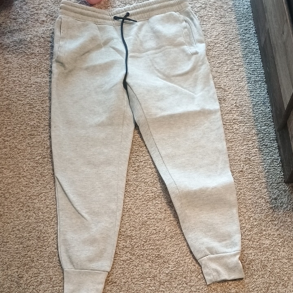 Light Gray Fleece Jogger Pants with Black Drawstring